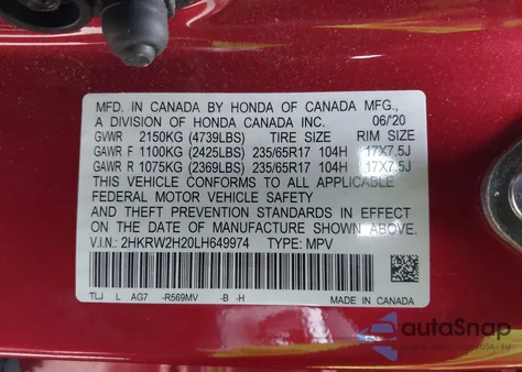 2020 Honda Cr-V Awd Lx z USA, uszkodzony, nr VIN 2HKRW2H20LH649974